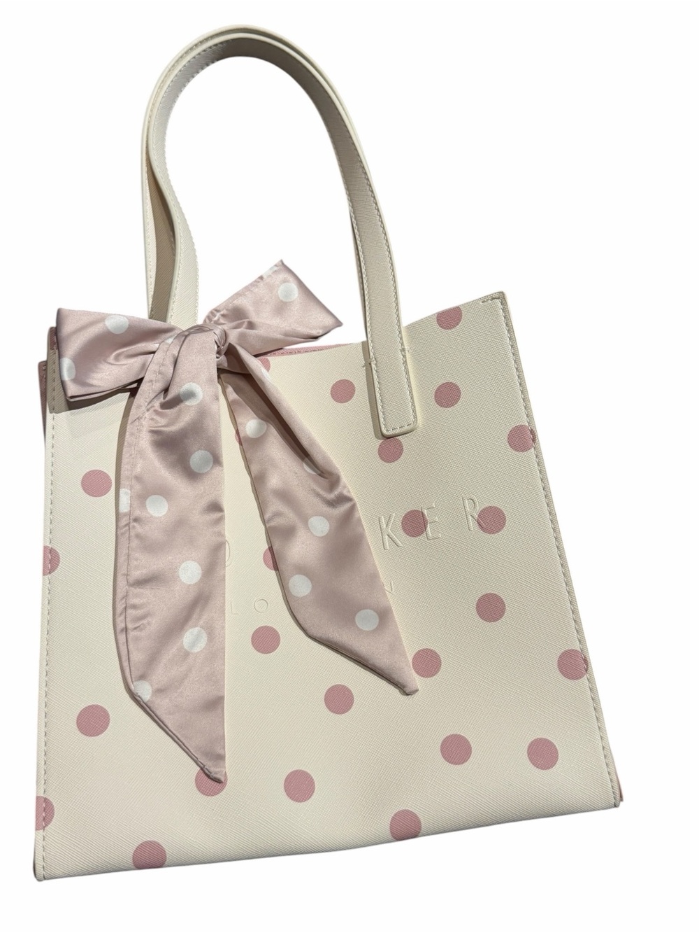 Ted Baker Cream Tote Bag With Pink Polka Dot & Soft Pink and White Polka Dot Bow